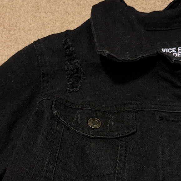 Black Distressed Denim Jacket - Picture 3 of 7